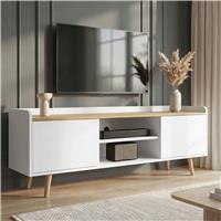 Larvik White TV Unit with Shelves 140cm Oak Top for TVs up to 55"