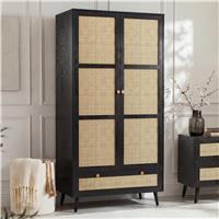 Wovena Rattan 2 Door Wardrobe with Drawers  Black