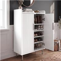 Fluted White Painted 5 Tier Shoe Storage Cabinet Hallway