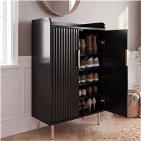 Fluted Black Painted 5 Tier Shoe Storage Cabinet Hallway