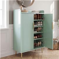 Fluted Green Painted 5 Tier Shoe Storage Cabinet Hallway