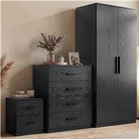 Blythe 3 Piece Bedroom Set - Black, Wardrobe & Drawers