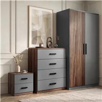 Blythe 3 Piece Bedroom Set - Walnut, Wardrobe & Drawers