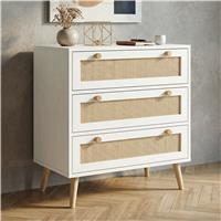 Wovena White Rattan 3 Chest of Drawers, Pine legs