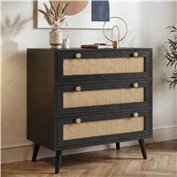 Wovena Black Rattan 3 Chest of Drawers, Pine legs
