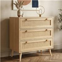 Wovena Oak Effect Rattan 3 Chest of Drawers, Pine legs