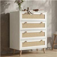 Woven Rattan 4 Drawer Chest of Drawers, White