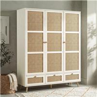 Wovena Rattan 3 Door Wardrobe With Drawers and Shelves - White