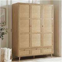 Wovena Rattan 3 Door Wardrobe With Drawers and Shelves - Oak Effect
