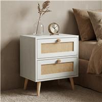 White Rattan 2 Drawer Bedside Table