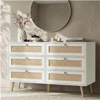 Wovena White Rattan Wide 6 Chest of Drawers - Bedroom Dresser