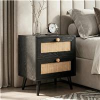 Wovena Rattan 2 Drawer Bedside Table - Nightstand Drawers, Black
