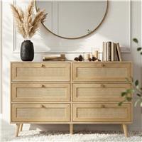 Wovena Rattan Wide 6 Chest of Drawers - Oak Effect Bedroom Dresser