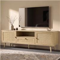 Wovena Rattan TV Unit with 2 Door Storage Cabinet, Natural 160cm