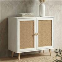 Woven White Rattan 2 Door Sideboard Cabinet with Storage