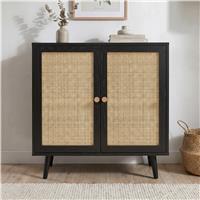 Woven Black Rattan 2 Door Sideboard Cabinet with Storage