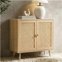 Woven Oak Effect Rattan 2 Door Sideboard Cabinet with Storage