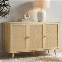 Woven Oak Effect Rattan 3 Door Sideboard Cabinet with Storage