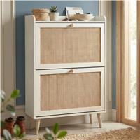 Wovena Rattan White 2 Door Shoe Storage Cabinet Hallway