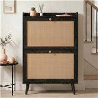 Wovena Rattan Black 2 Door Shoe Storage Cabinet Hallway