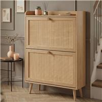 Wovena Rattan Oak Effect 2 Door Shoe Storage Cabinet Hallway