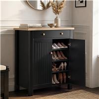 Linra Black 4 Tier Shoe Storage Cabinet With Drawer Oak Top