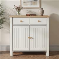 Linra White Sideboard Cabinet with Oak Top and Storage