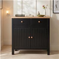 Linra Black Sideboard Cabinet with Oak Top and Storage