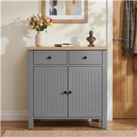 Linra Grey Sideboard Cabinet with Oak Top and Storage