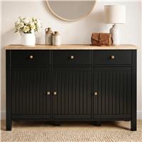 Linra Black Sideboard Cabinet with Drawers and Oak Veneer Top
