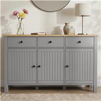 Linra Grey Sideboard Cabinet with Drawers and Oak Veneer Top