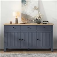 Linra Blue Sideboard Cabinet with Drawers and Oak Veneer Top