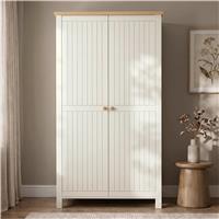 White 2 Door Double Wardrobe with Shelves and Hanging Rail