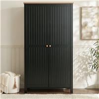 Black 2 Door Double Wardrobe with Shelves and Hanging Rail