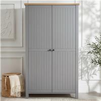 Grey 2 Door Double Wardrobe with Shelves and Hanging Rail