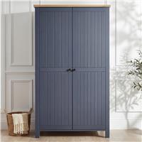 Blue 2 Door Double Wardrobe with Shelves and Hanging Rail