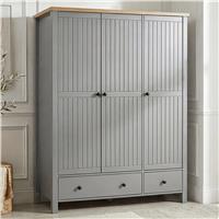 Linra 3 Door Wardrobe With Drawers and Shelves - Grey Painted