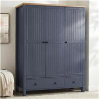 Linra 3 Door Wardrobe With Drawers and Shelves - Blue Painted