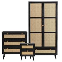 Wovena Rattan 3 Piece Bedroom Furniture Set Black
