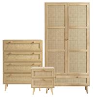 Wovena Oak Effect Rattan 3 Piece Bedroom Set- Pine Legs
