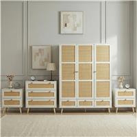 Wovena Rattan 4 Piece Bedroom Furniture Set White- Pine Legs