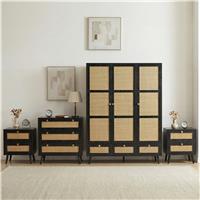 Wovena Rattan 4 Piece Bedroom Furniture Set Black- Pine Legs