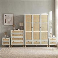 Wovena White Rattan 4 Piece Bedroom Set- Pine Legs