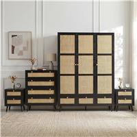 Wovena Black Rattan 4 Piece Bedroom Set- Pine Legs
