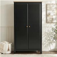 Haven Black 2 Door Double Wardrobe with Shelves and Hanging Rail