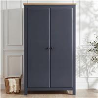 Haven Blue 2 Door Double Wardrobe with Shelves and Hanging Rail