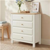 Haven White Painted Chest of Drawers 4 Drawer - Oak Top