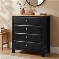 Haven Black Painted Chest of Drawers 4 Drawer - Oak Top