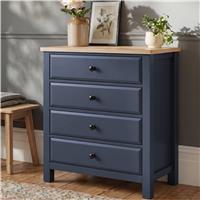 Haven Blue Painted Chest of Drawers 4 Drawer - Oak Top