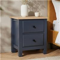 Haven Blue Painted 2 Drawer Bedside Table with Oak Top